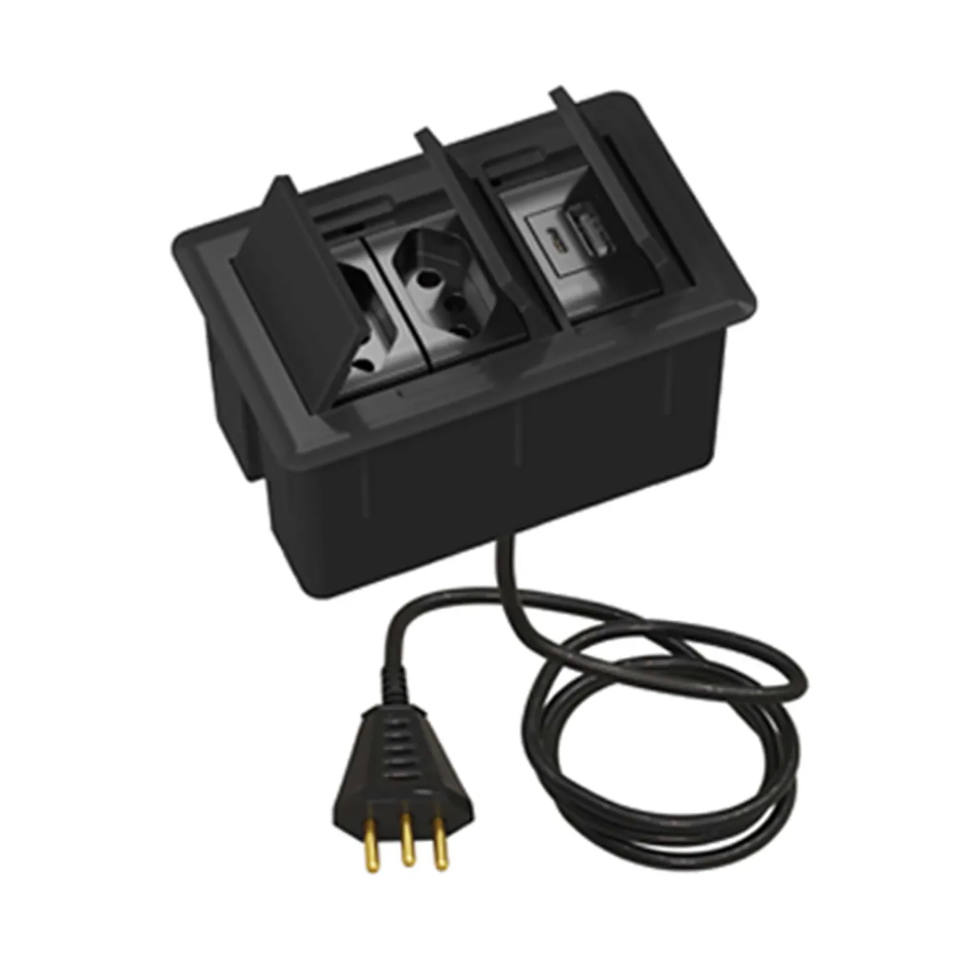 Caixa de Tomada com 2 tomadas e USB Cabo Plug