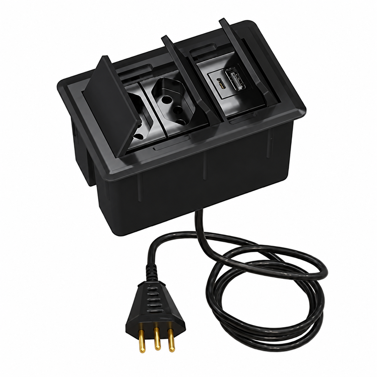 Caixa de Tomada com 2 tomadas e USB Cabo Plug