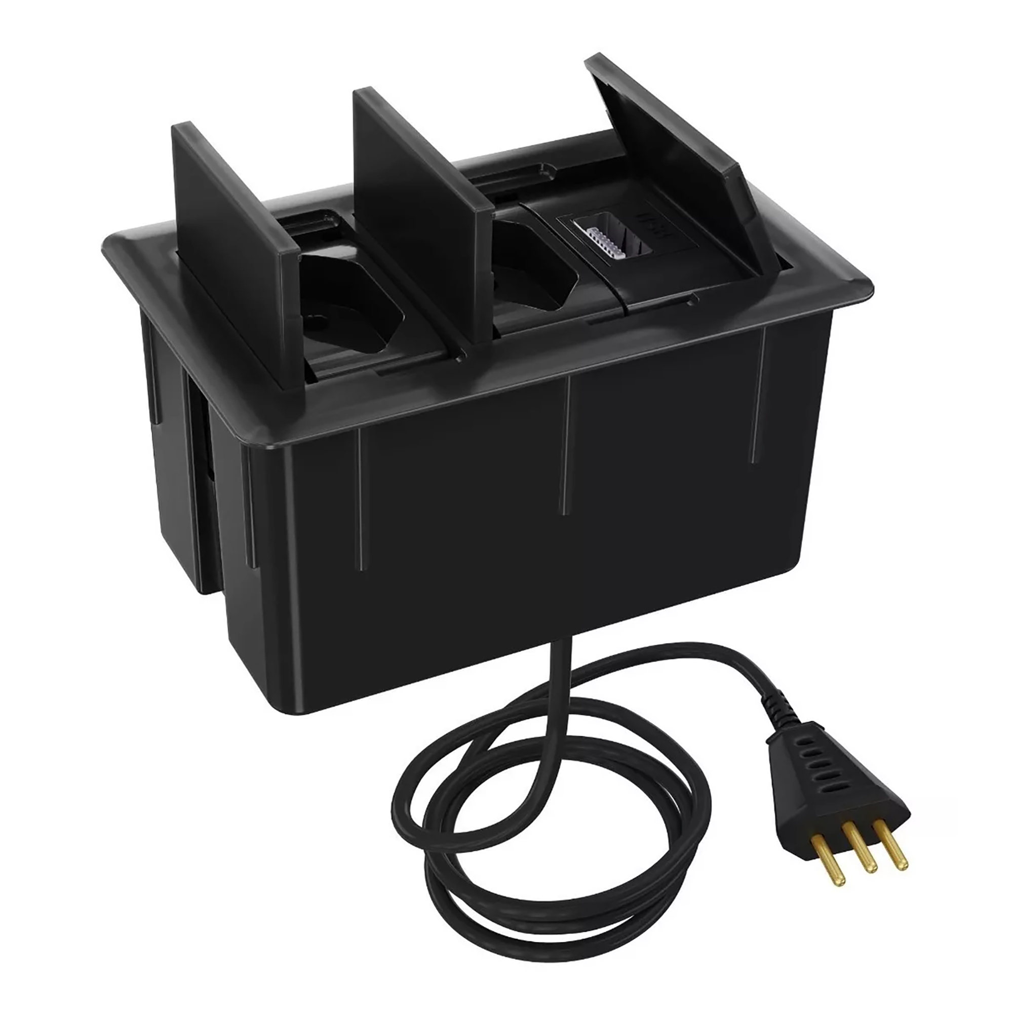 Caixa de Tomada com 2 Tomadas + USB e cabo Plug